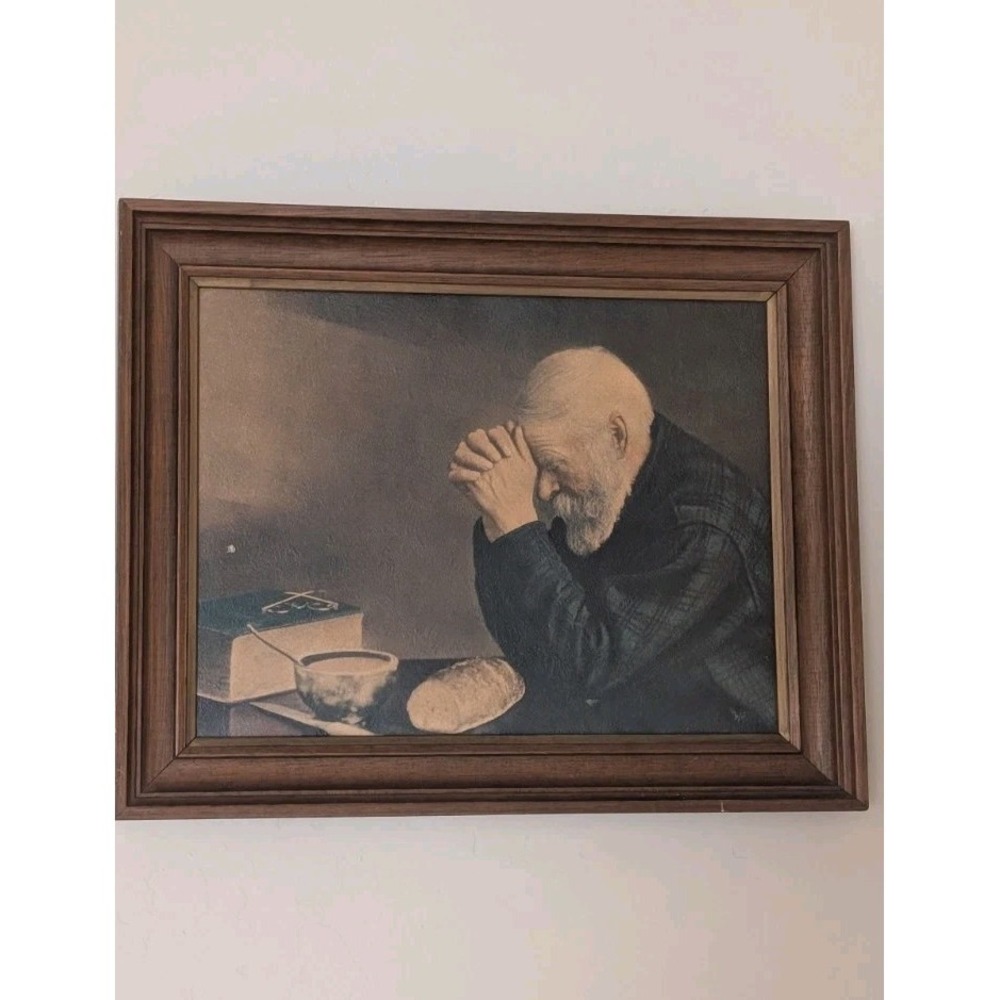 VINTAGE Eric Enstrom GRACE Old Man Praying FRAMED 13" X 16"
